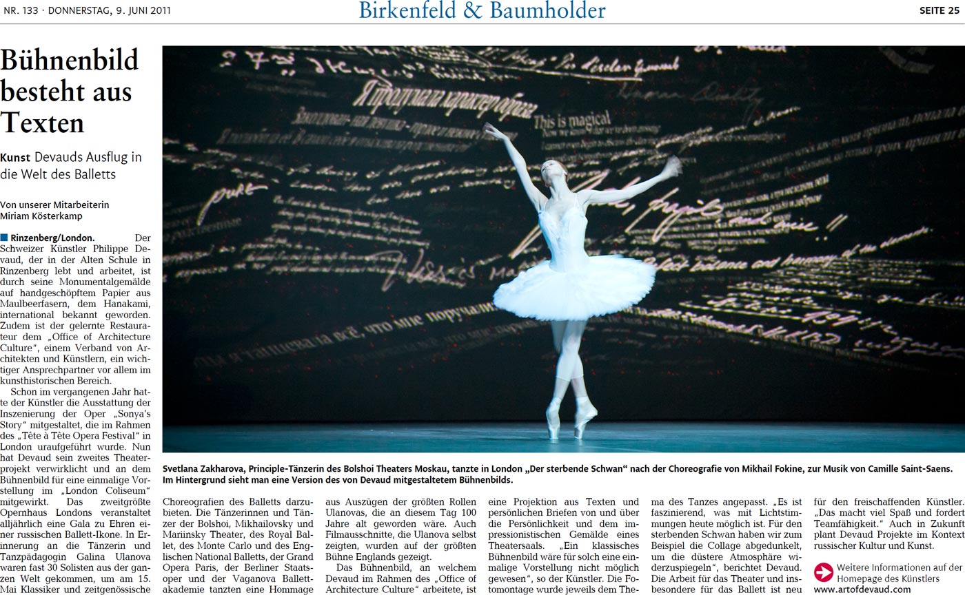 Zeitungsartikel Ballett Galina Ulanova